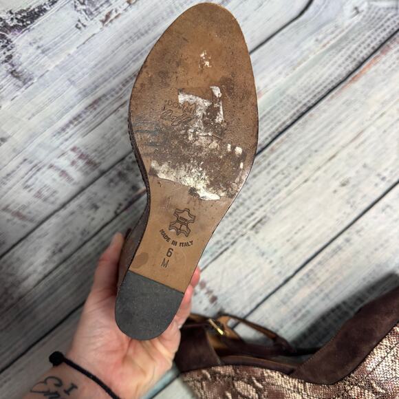 Donald J Pliner Wedge Heels Size 6 Brown Suede Snakeskin Platform Sandals Italy - Picture 3 of 4